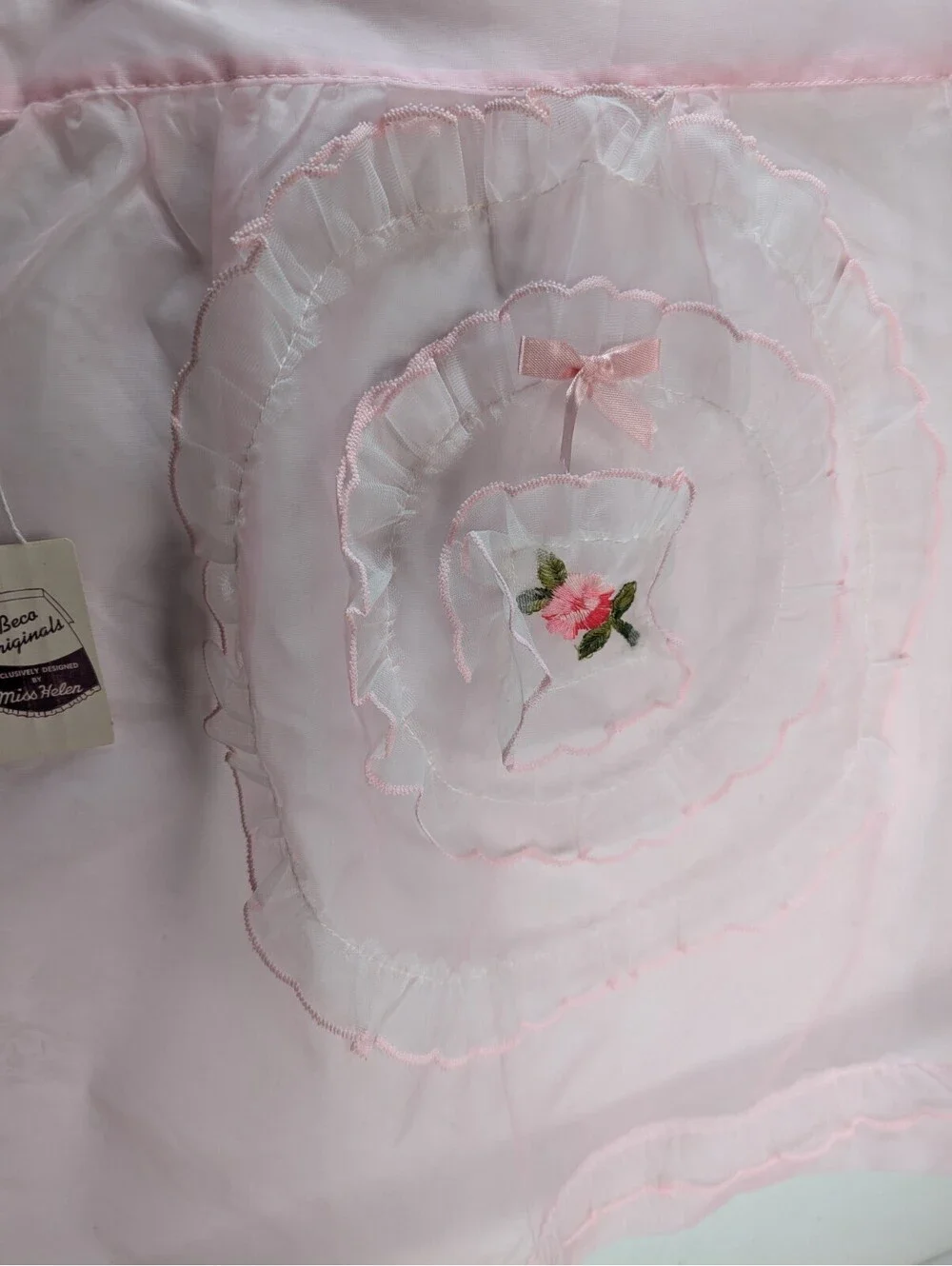 NWT Pink Sheer Half Apron Floral Lace Trim Hostess Cottagecore Beco Original VTG